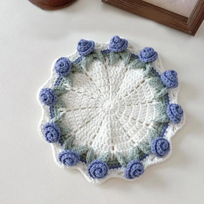 Rose Bouquet Coaster tabletop setup
